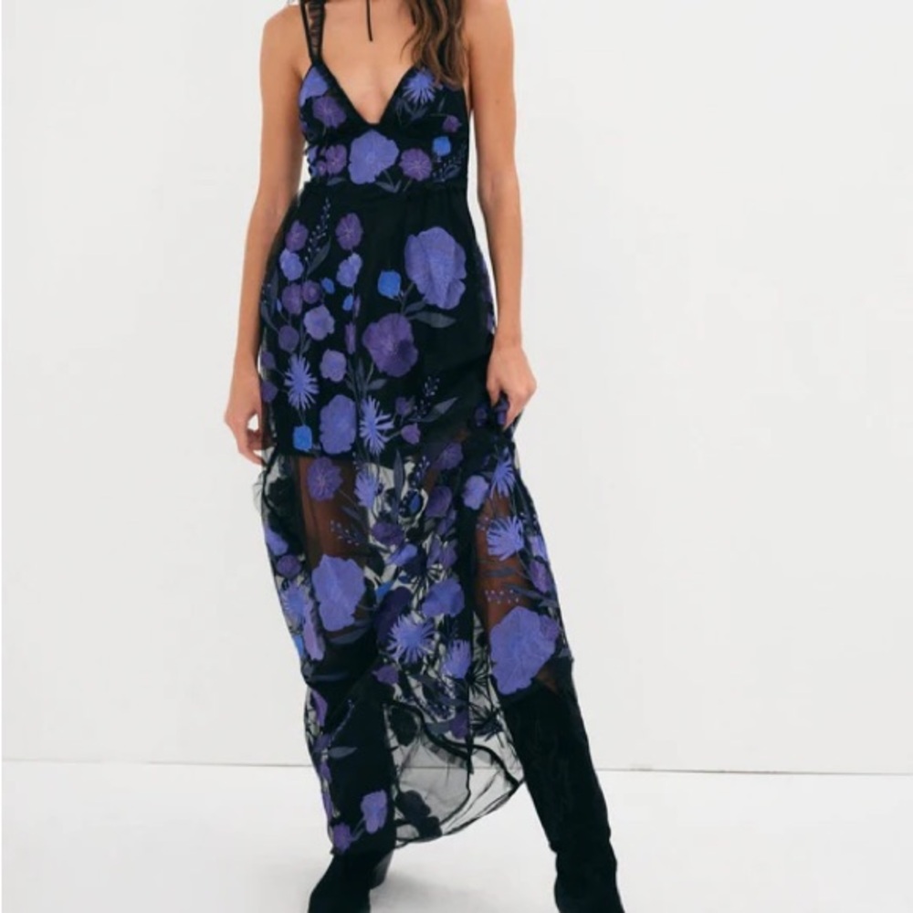 For Love and Lemons Kaylee Floral/Sheer Maxi Dress